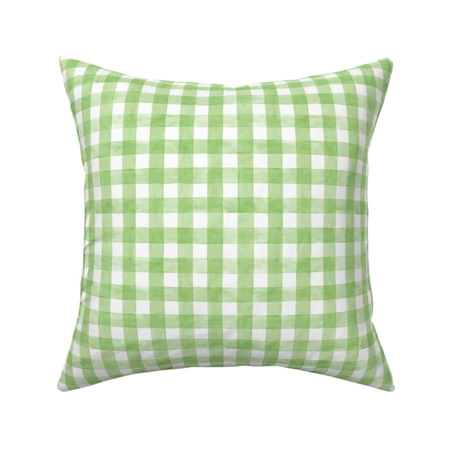 Lime Green Gingham Checkers Buffalo Plaid - Small Scale - Watercolor Painted Chartreuse Retro