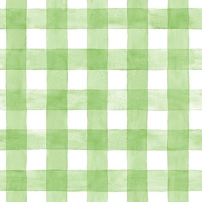 Lime Green Gingham Checkers Buffalo Plaid - Medium Scale - Watercolor Painted Chartreuse Retro
