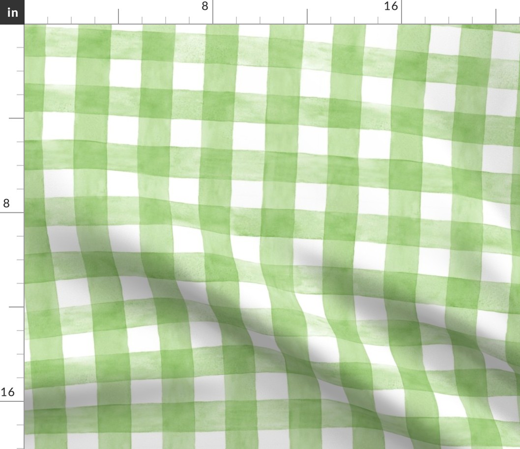 Lime Green Gingham Checkers Buffalo Plaid - Medium Scale - Watercolor Painted Chartreuse Retro