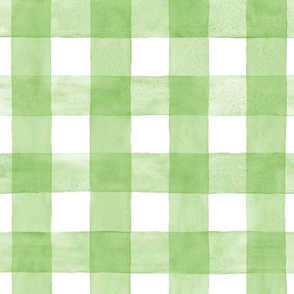 Lime Green Gingham Checkers Buffalo Plaid - Large Scale - Watercolor Painted Chartreuse Retro