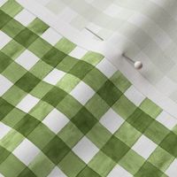 Moss Green Watercolor Gingham - Ditsy Scale - Watercolor Forest Green Dark Avocado Checkers Buffalo Plaid