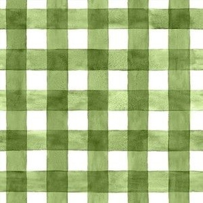 Moss Green Watercolor Gingham - Small  Scale - Watercolor Forest Green Dark Avocado Checkers Buffalo Plaid