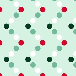 Polka Dots in Zig Zag  Vertical Stripes on Green Background