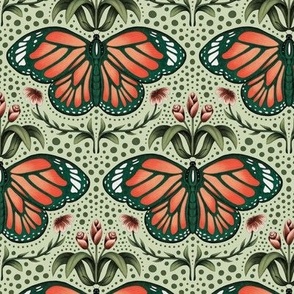 Orange Butterflies - Green - Small Scale