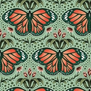 Orange Butterflies - Teal - Small Scale