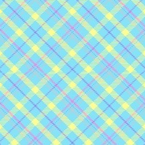 (small) Neon Sunbeam Diagonal Tartan /Blue Yellow Pink Tartan / Plaid // See Sunbeam collection