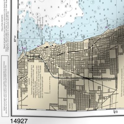 NOAA Chicago lakefront nautical chart #14927,  42x29.1" (fits on one yard of any fabric)