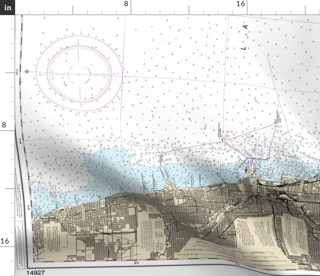 NOAA Chicago lakefront nautical chart #14927,  42x29.1" (fits on one yard of any fabric)