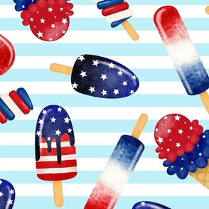 Fourth of July Ice Cream Aqua Striped Background
