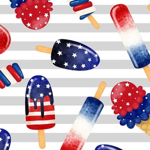 Fourth of July Ice Cream Gray Striped Background