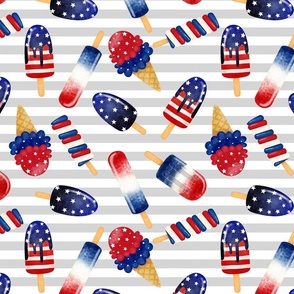 Small Fourth of July Ice Cream Gray Striped Background