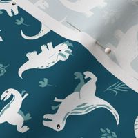 Blue Dinosaurs, 8" on Teal (Tahitian Tide) and aqua haze great for cute kids apparel