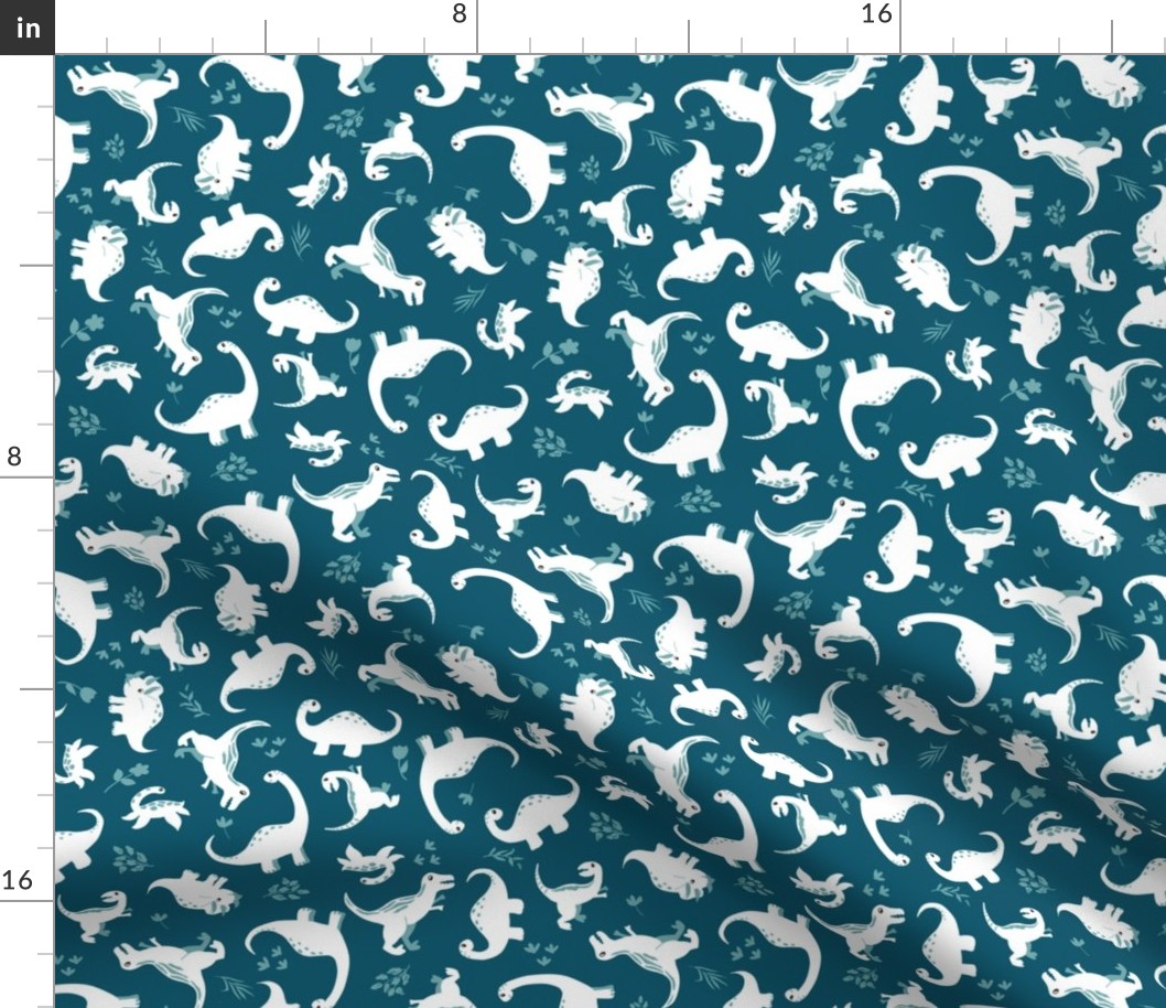 Blue Dinosaurs, 8" on Teal (Tahitian Tide) and aqua haze great for cute kids apparel