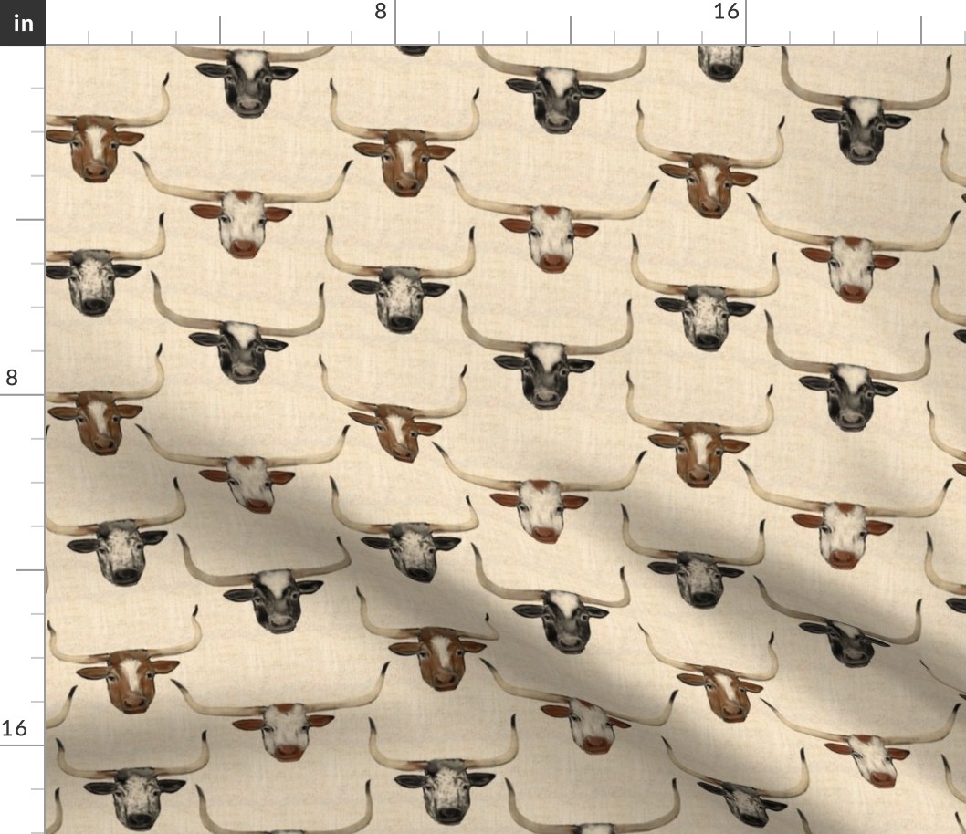 Custom Longhorn cattle portraits on linen look deep-toned