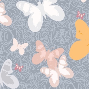 Butterfly Dreams - Slate, Blush, Peach LARGE SCALE