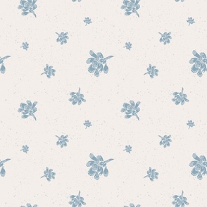Linocut Mint Flower Buds, Blue Gray Floral Medium