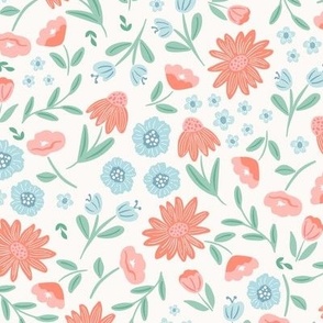 Whimsical White, Blue and Pink Floral