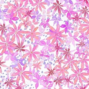 loose watercolour, watercolor painted flowers wild meadow floral, in pastel pink and coral pink larger scale for fabric