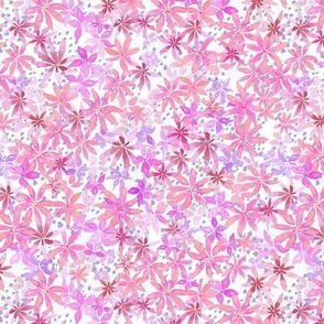 loose watercolour, watercolor painted flowers wild meadow floral, in pastel pink and coral pink small scale for fabric