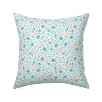 Ditsy Whimsical Blue, White and Pink Floral