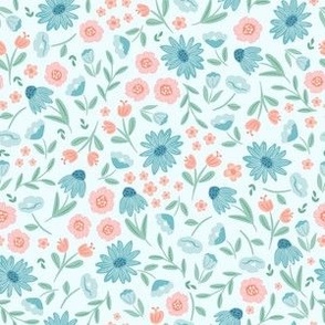 Ditsy Whimsical Blue, White and Pink Floral