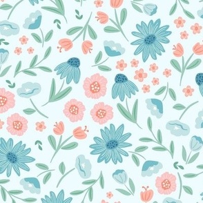 Whimsical Blue, White and Pink Floral