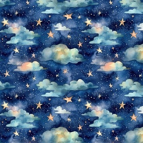 Dreamy Storybook-Inspired Watercolor Night Sky