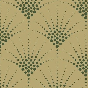 Art Deco Scallops - Khaki Green - Large Scale