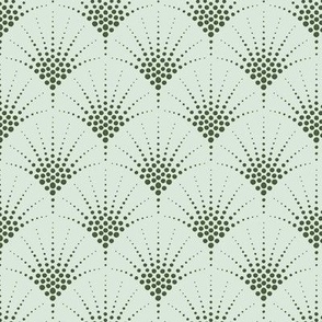 Art Deco Scallops - Light Turquoise and Green - Small Scale