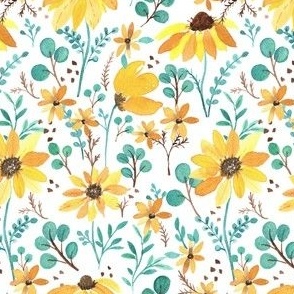 Small-Teal and Yellow Watercolor Boho Floral