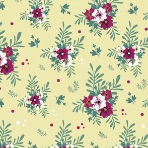 The  New  Floral collection, Light yellow color with Raspberry color flowers// SPN8