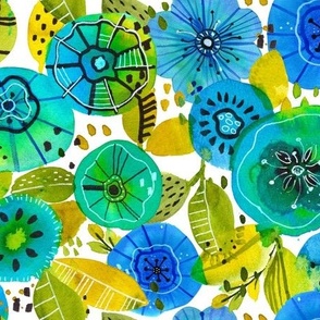 Blue and Green Watercolor abstract floral