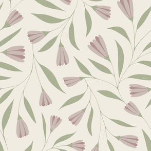 Flowers and Leaves | Creamy White, Dusty Rose, Light Sage Green, Silver Rust | Floral