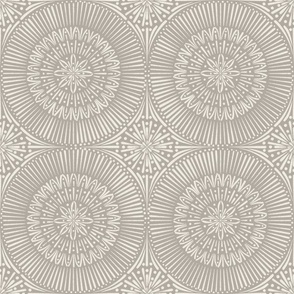 Hand drawn Mandala Tile | Creamy White, Cloudy Silver | Detailed