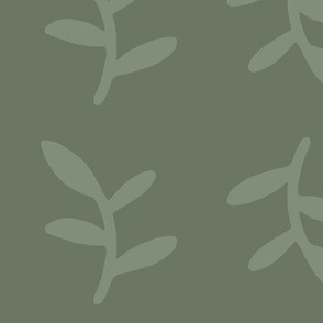 Sage Green Leaves on Dark Green - Large Scale
