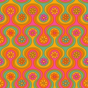 Groovy 60s Flower Pattern - Neon Rainbow (Small Scale) - 4" repeat