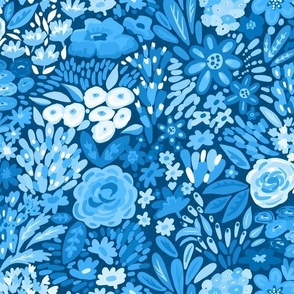 gorgeous monotone blue floral  normal scale