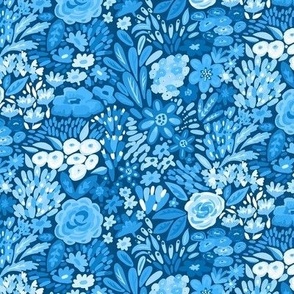 gorgeous monotone blue floral small scale