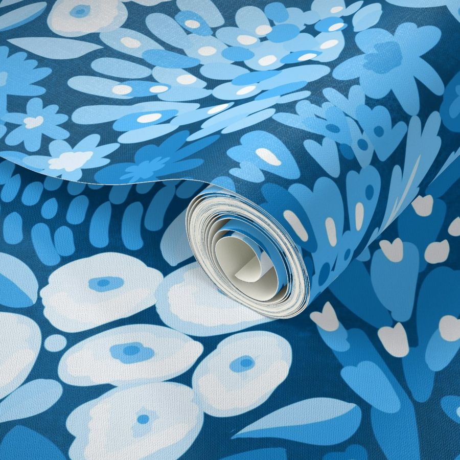 gorgeous monotone blue floral wallpaper Wallpaper | Spoonflower