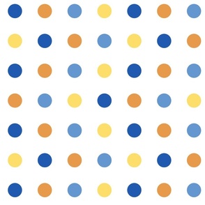Blue and Yellow Starry Night Color Palette Polka Dots on White Pattern Print