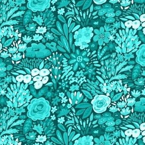 gorgeous monotone teal floral small scale