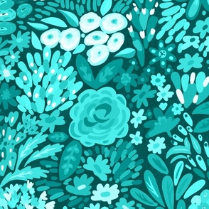 gorgeous monotone teal floral wallpaper scale