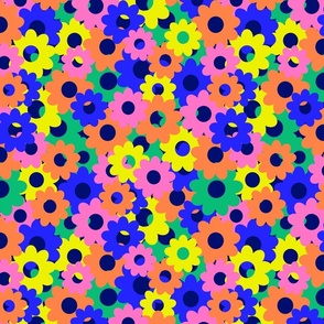 Teeming With Flowers pattern on dark blue 1800px multi colors