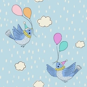 Birthday Party Birds and Balloons on Light Blue