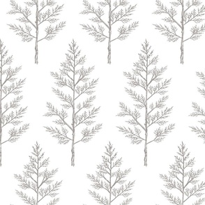 Grey & White Trees for Forest Themed Nursery Wallpaper, Bedding, Sheets, & Decor