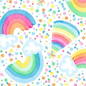 rainbow birthday confetti, sprinkles and party hats watercolor -simple large scale