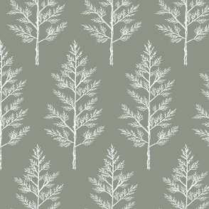 Dark Sage Green Trees for Forest Themed Nursery Wallpaper, Bedding, Sheets, & Decor