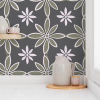 Flowers with fill - dark grey and olive green - large scale