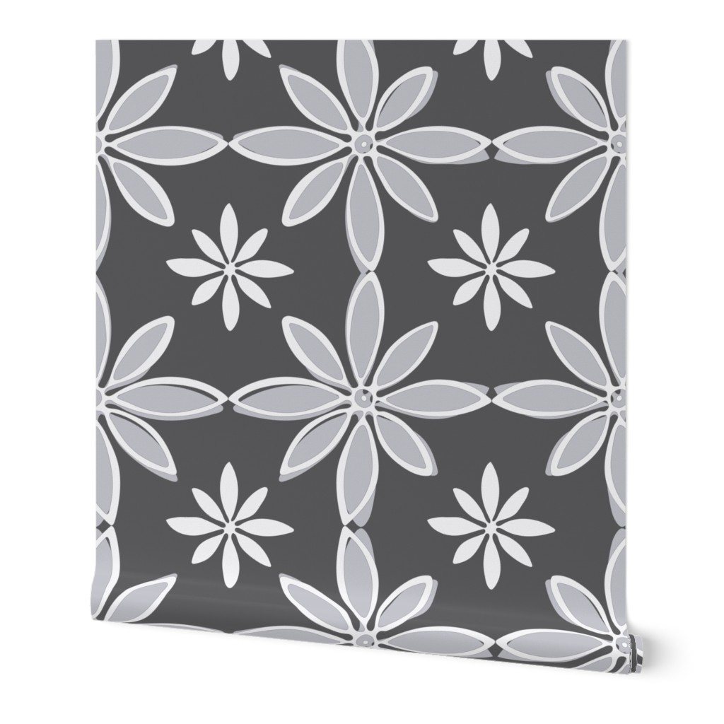 Flowers with fill - dark grey with lavender grey - large scale