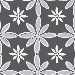 Flowers with fill - dark grey with lavender grey - large scale